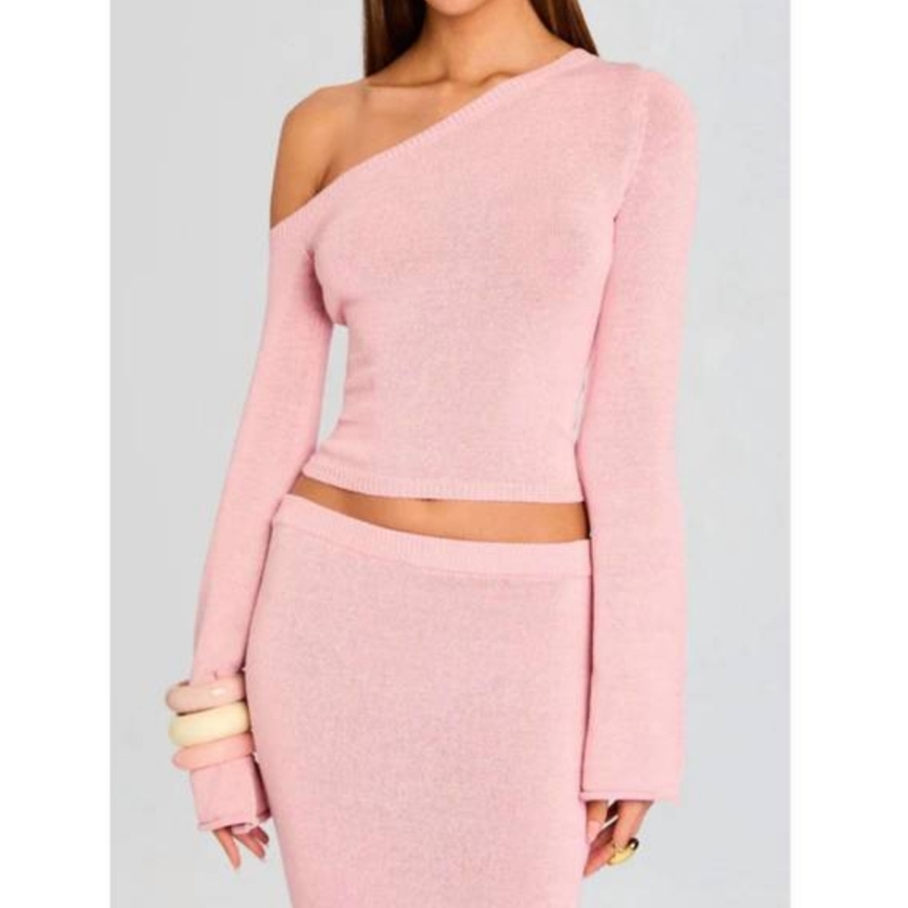 SER.O.YA | Alivia Knit Top Pale Blush Pink Size XL Retrofete Euro Chic Cropped